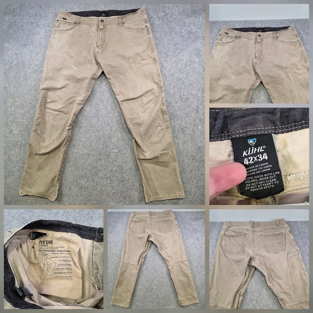 Kuhl Rydr Pants Mens 42x34 Beige Vintage Patina Dye Canvas Outdoor Workwear
